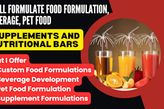 formulate food formulation, beverage, pet food, supplements and nutritional bar