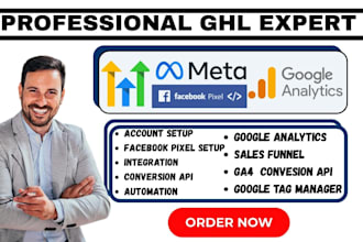 setup gohighlevel google analytics ghl meta facebook pixel ga4 conversion API