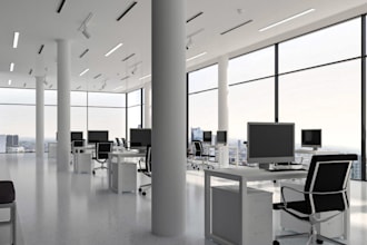 design 3d modern office interior design, reception, workspace, lobby 3d render