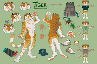 draw furry character reference sheet, furry anthro nsfw oc ref sheet for fursuit