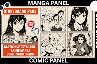draw comic manga page, anime manga artist, comic artist, cartoon storyboard page