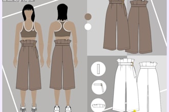 fashion tech packs flat sketches, specifications for clothing manufacturers