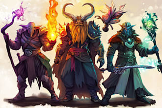 draw dnd party art, pathfinder group, and fantasy characters illustration