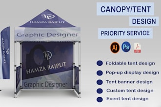 do tent design, table cover, flags, trade booths