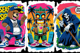 draw custom graphic t shirt design cartoon illustration