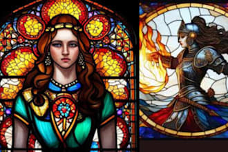 create custom fantasy stained glass anime mosaic manga glass digital art work