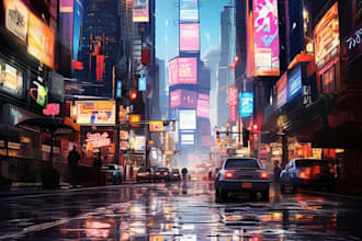 make a awesome cyberpunk futuristic city art or night city