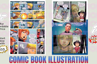 draw comic book illustration, manga page, webcomic, comic strip or graphic novel