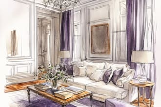 sketch design your interior room in my watercolor style