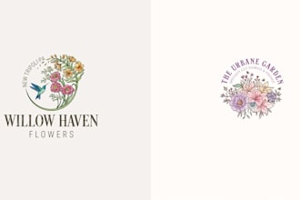 do watercolor feminine wedding monogram floral logo design