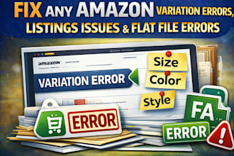 fix any amazon variation errors, listings issues and flat file errors