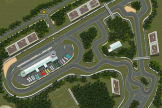 design 3d mini sim racing, kart circuit,field track,site plan,road map rendering