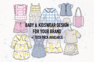 design baby or kidswear collection for your brand, tech pack optional