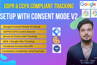 set up google consent mode v2 gdpr cookie banner ga4 GTM ads and fb capi