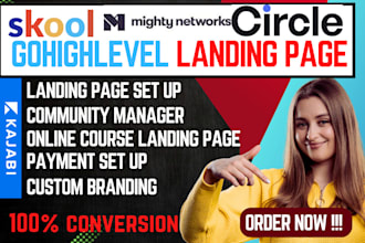 setup gohighlevel landing page skool, mighty network, expert circle so community