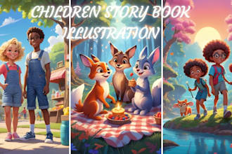 create beautiful children story book illustration  african american illustration