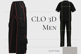 create realistic 3d garment, 3d clothing mockup, in clo3d and marvelous designer