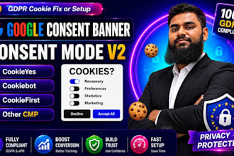 setup or fix ccpa,gdpr cookie consent banner and google consent mode v2 via GTM