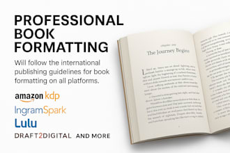 professionally format your book for KDP, ingramspark, lulu