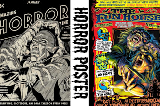 design 70s 80s vintage retro horror movie poster design retro horror comic style