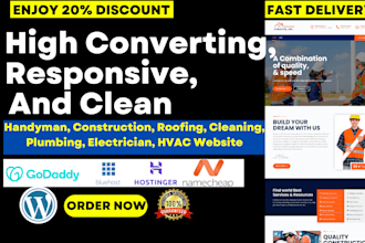 handyman construction roofing plumbing, electrician remodeling hvac website