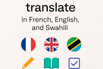 write and translate in french and english