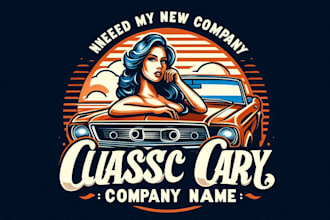 design classic car woman logo with express delivery