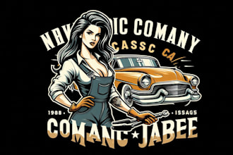 design creative classic car woman logo in very short time