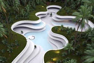 do landscape design, garden design, backyard, swimming pool, and render images