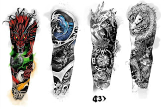 draw custom tattoo design realistic, full sleeve tattoo artist