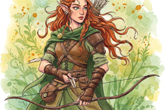 do fantasy arts, watercolor characters, scenes, dnd party