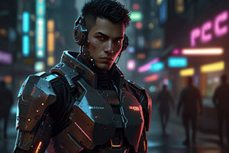do cyberpunk, sci fi, robot, mecha character concept art