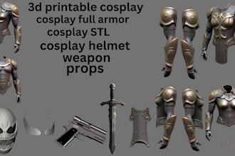 design cosplay armor mask weapon prop cosplay stl sword gun for 3d printing