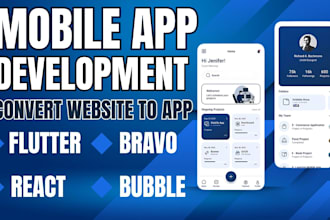 convert website or blog to android ios app using flutter, react, bravo or bubble