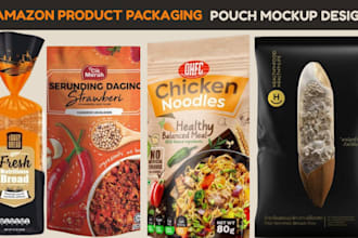 do realistic product mockup design, amazon product packaging, pouch design
