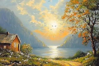 paint a real landscape oil painting on canvas