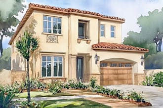 draw exterior interior sketches with architecture watercolor