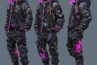 design cyberpunk and fantasy character splash art in unique style