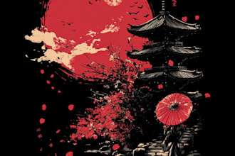 drawing japanese art and anime illustration for t shirt,