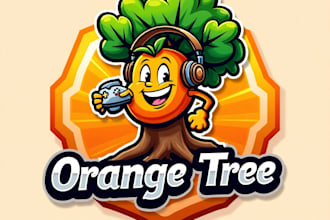 design high quality esport orange tree mascot logo with creative concepts