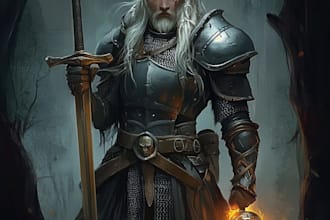 design dnd character art illustration, fantasy, sci fi sheet