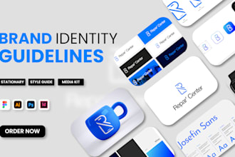 design logo and brand identity guidelines with complete branding kit