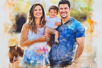 custom watercolor family portrait from photo