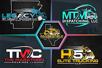 do modern transport logistics dispatching trucking towing and construction logo