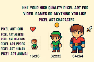 design pixel art character sprite logo for your video game
