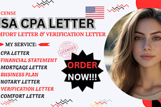write verified CPA letter, income letter, expense ratio letter, notary letter