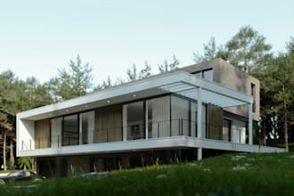redesign 3d realistic hotel resort,modern villa exterior,forest garden,8k render