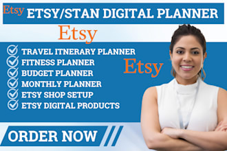 do etsy shop digital planner travel itinerary fitness budget planner stan store