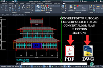 convert pdf, blueprint sketch, jpg, into autocad, cad, dwg