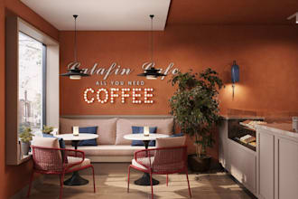 create 3d restaurant interior design, cafe, bar, house exterior 8k rendering